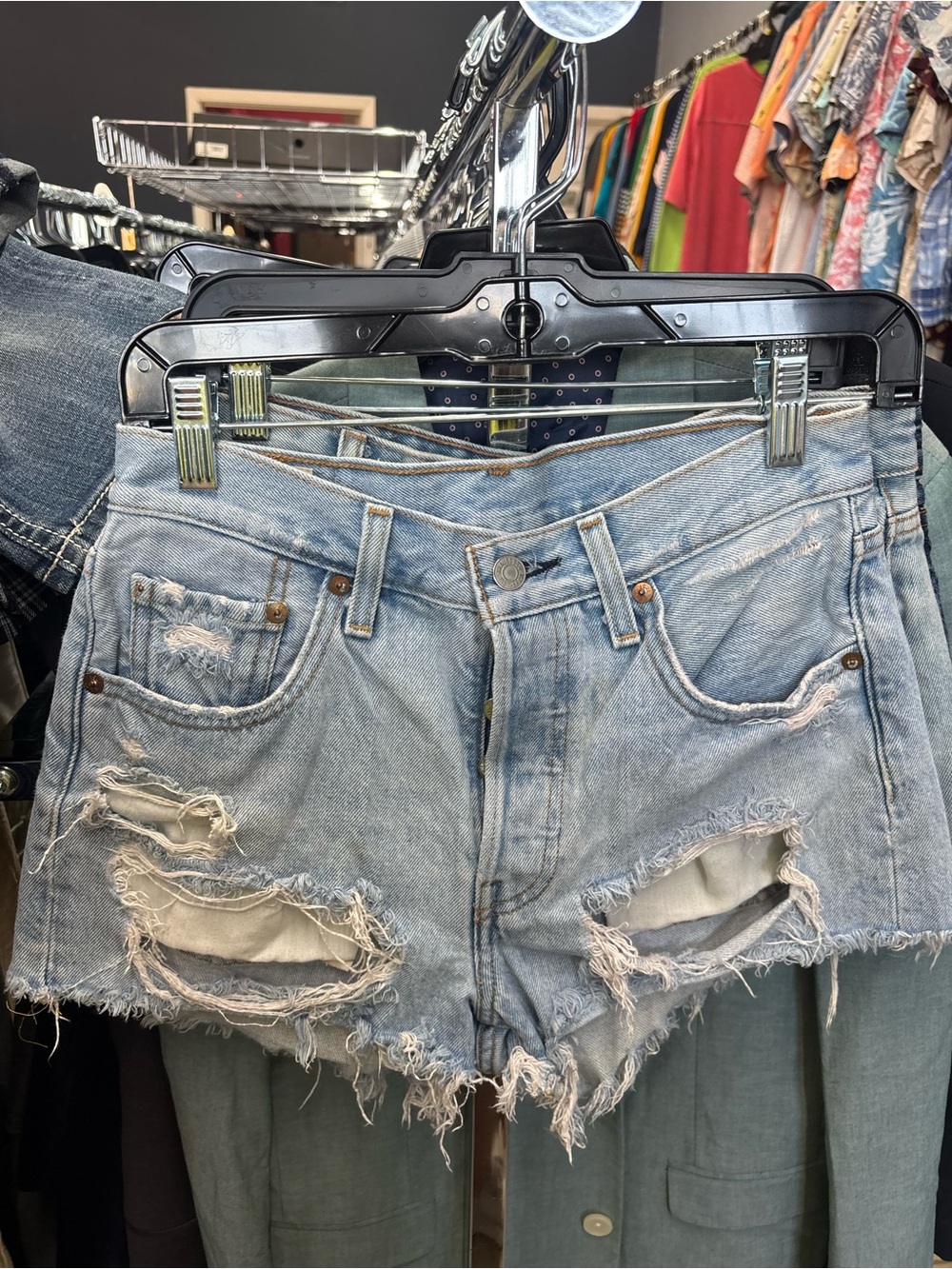 501 Levi’s,Distressed Light Blue Denim Jean Shorts for Women